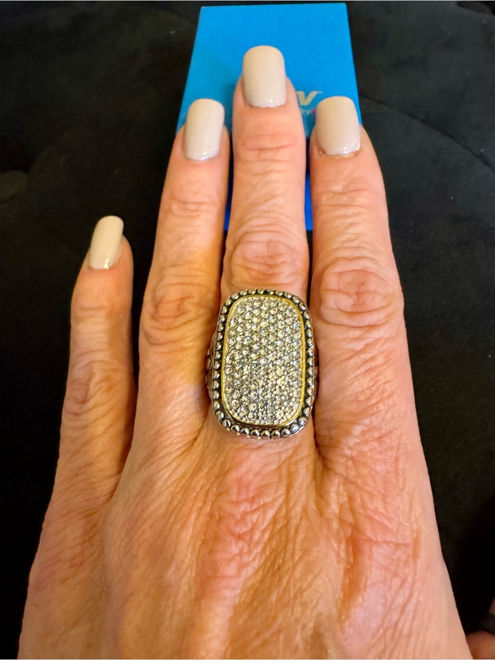 NIB Emma Skye Two-Tone Pave Crystal Scrolled Statement Ring Size 10